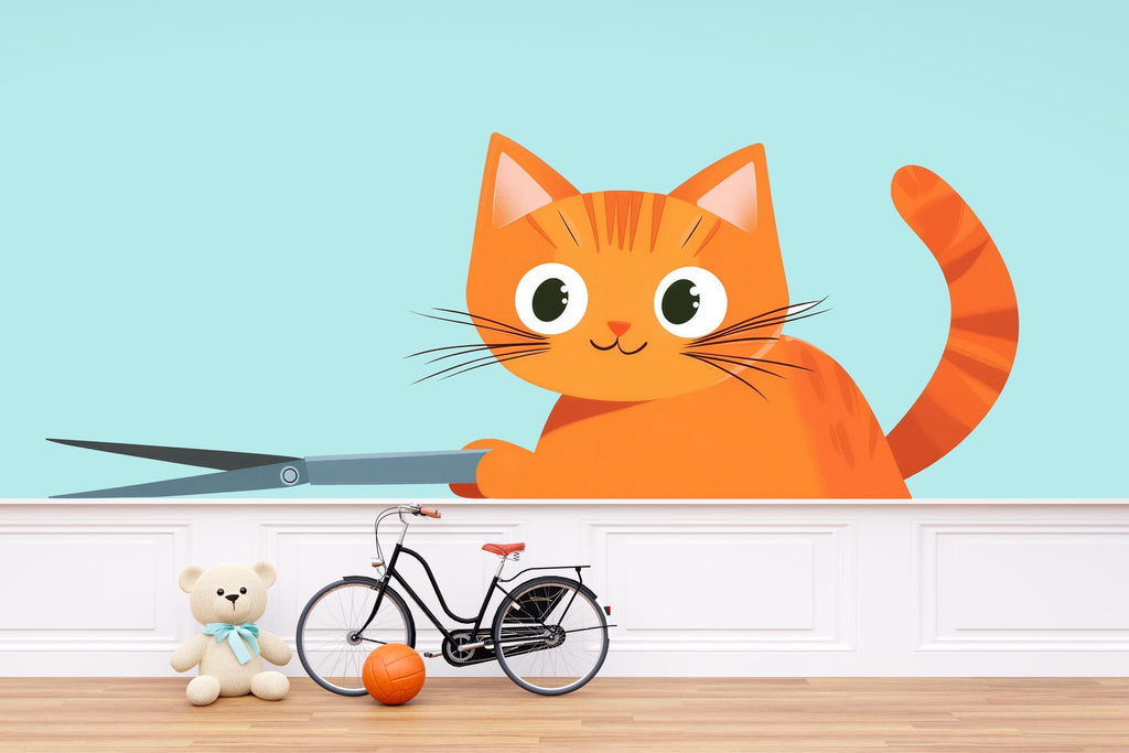Orange Cat Wall Decal Cute Cartoon Kitten Wall Sticker Kids Room Nursery Animal Removable Mural, 073gm