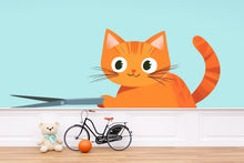 Load image into Gallery viewer, Orange Cat Wall Decal Cute Cartoon Kitten Wall Sticker Kids Room Nursery Animal Removable Mural, 073gm