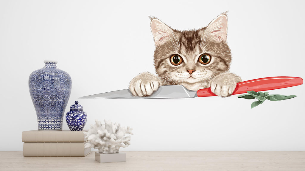Cute Kitten Wall Decal Cat Kitchen Wall Sticker Chef Cat Decor Removable Animal Mural for Home, 074gm