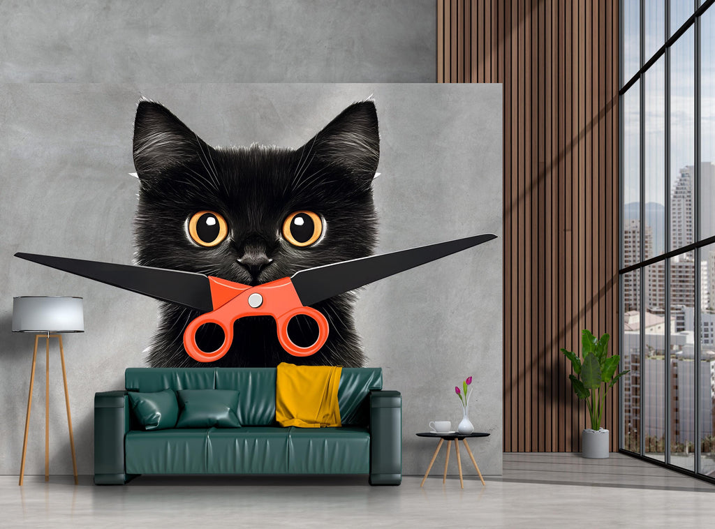 Black Cat Wall Decal Large Kitten Wall Sticker Pet Grooming Salon Decor Kids Room Removable Animal Mural, 075gm