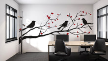 Load image into Gallery viewer, Birds on Branch Wall Decal Tree Wall Sticker Black Silhouette Wall Art Removable Nature Mural Home Office Decor, 076gm