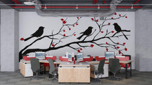 Load image into Gallery viewer, Birds on Branch Wall Decal Tree Wall Sticker Black Silhouette Wall Art Removable Nature Mural Home Office Decor, 076gm
