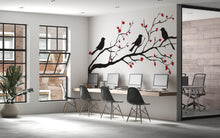 Load image into Gallery viewer, Birds on Branch Wall Decal Tree Wall Sticker Black Silhouette Wall Art Removable Nature Mural Home Office Decor, 076gm