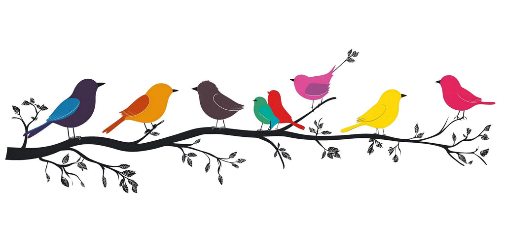 Colorful Birds on Branch Wall Decal Nursery Wall Sticker Tree Branch Animal Removable Mural Kids Room Decor, 077gm