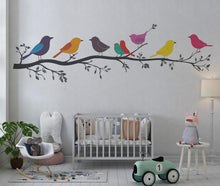 Load image into Gallery viewer, Colorful Birds on Branch Wall Decal Nursery Wall Sticker Tree Branch Animal Removable Mural Kids Room Decor, 077gm