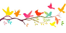 Load image into Gallery viewer, Flying Birds Wall Decal Colorful Nursery Wall Sticker Tree Branch Removable Animal Mural Kids Room Decor, 078gm