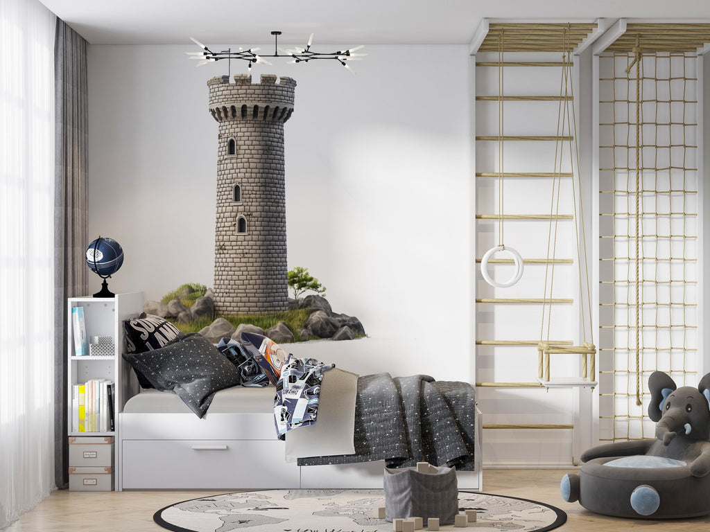 Castle Tower Wall Decal Medieval Stone Tower Wall Sticker Fantasy Nursery Removable Wall Mural Kids Room Decor, 080gm