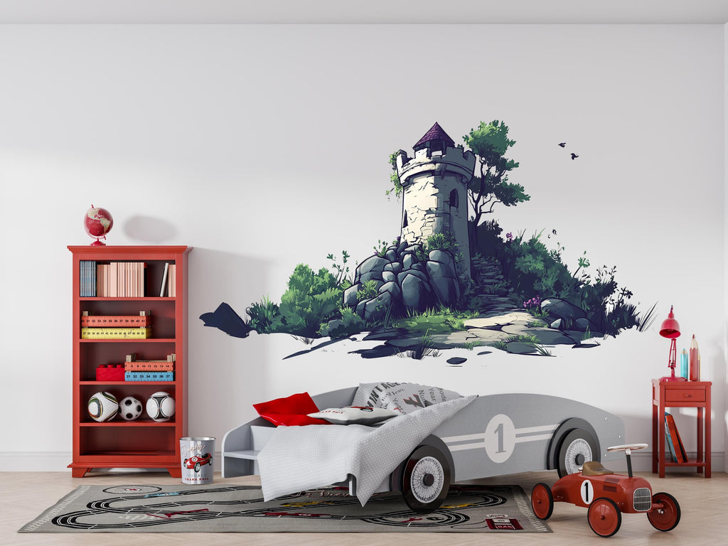 Fantasy Castle Tower Wall Decal Fairytale Nursery Wall Sticker Medieval Mural Removable Kids Room Decor, 081gm