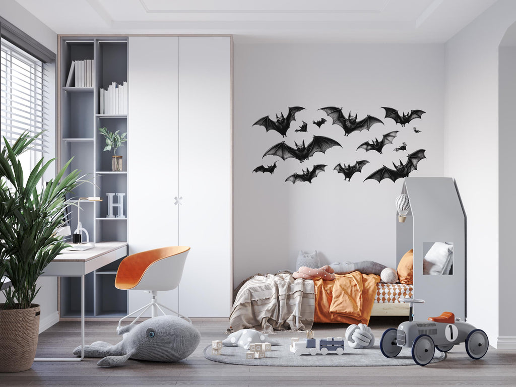 Flying Bats Wall Decal Gothic Halloween Wall Sticker Removable Bat Mural Dark Aesthetic Room Decor, 082gm