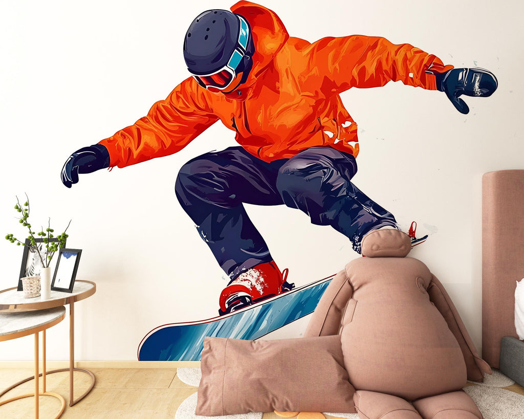 Snowboarder Wall Decal Boys Room Sports Wall Sticker Extreme Winter Mural Removable Teen Bedroom Decor, 085gm
