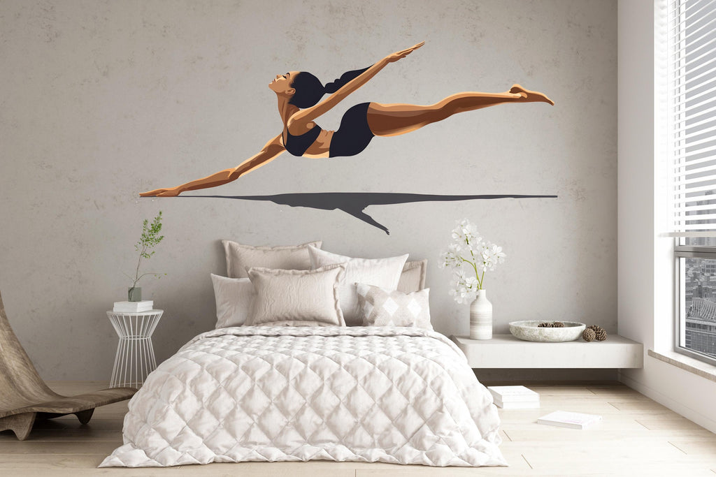Gymnast Wall Decal Ballet Dancer Wall Sticker Modern Fitness Mural Removable Girls Room Bedroom Decor, 086gm