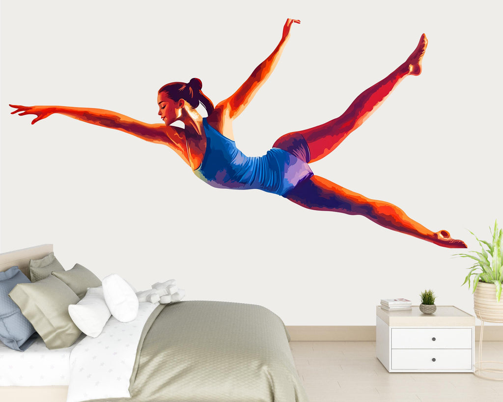 Colorful Gymnast Wall Decal Modern Ballet Dancer Wall Sticker Girls Bedroom Dance Studio Removable Decor, 087gm