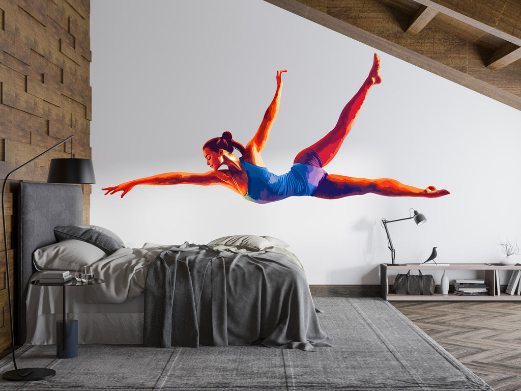 Colorful Gymnast Wall Decal Modern Ballet Dancer Wall Sticker Girls Bedroom Dance Studio Removable Decor, 087gm