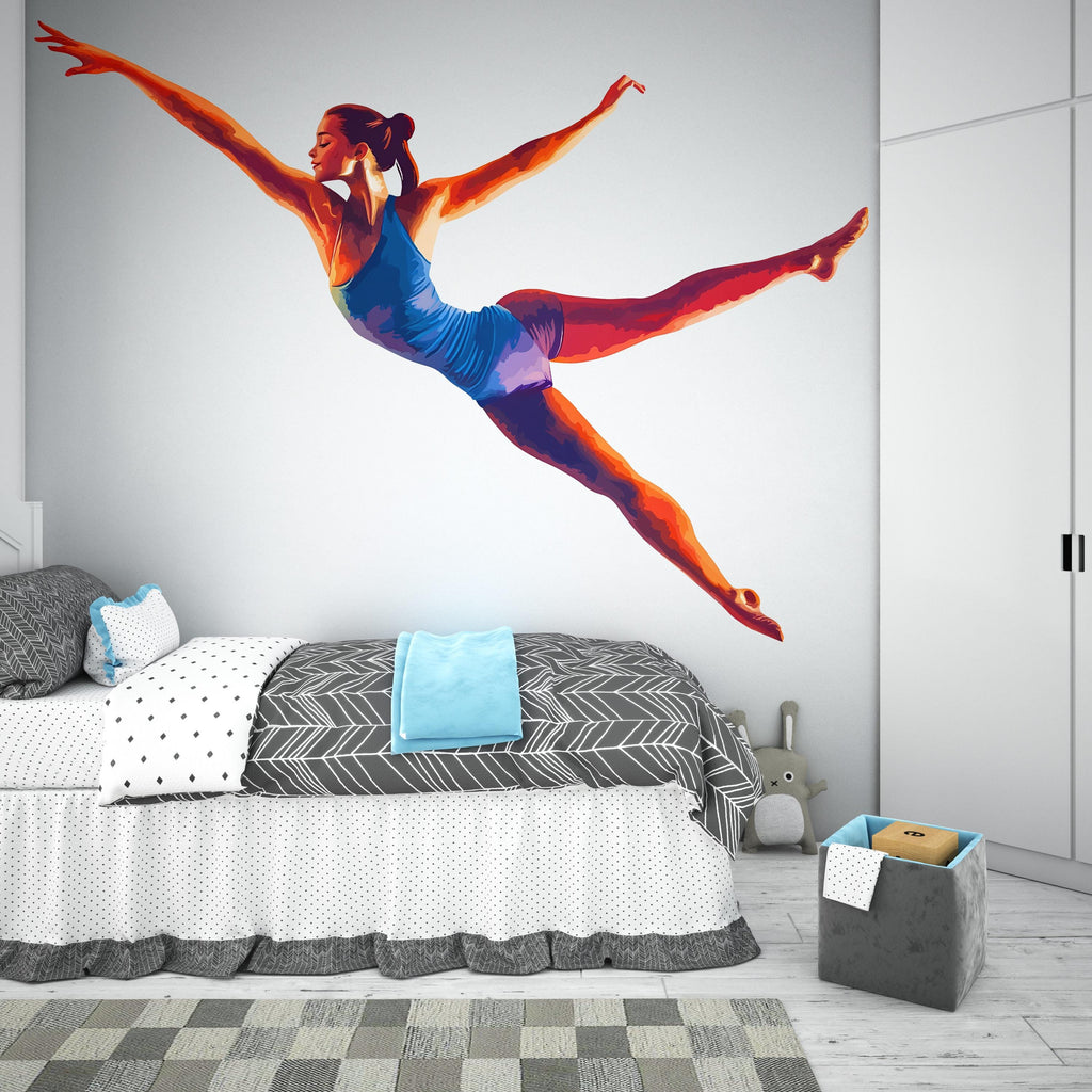 Colorful Gymnast Wall Decal Modern Ballet Dancer Wall Sticker Girls Bedroom Dance Studio Removable Decor, 087gm