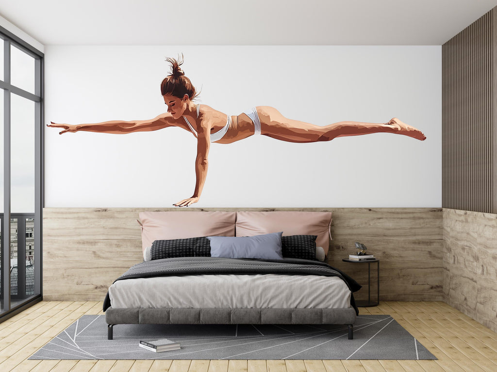 Gymnast Wall Decal Yoga Balance Wall Sticker Modern Fitness Bedroom Decor Removable Dancer Mural, 088gm