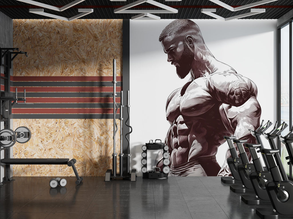 Bodybuilder Wall Decal Gym Mural Fitness Wall Sticker Home Gym Decor Removable Muscle Wall Art, 090gm