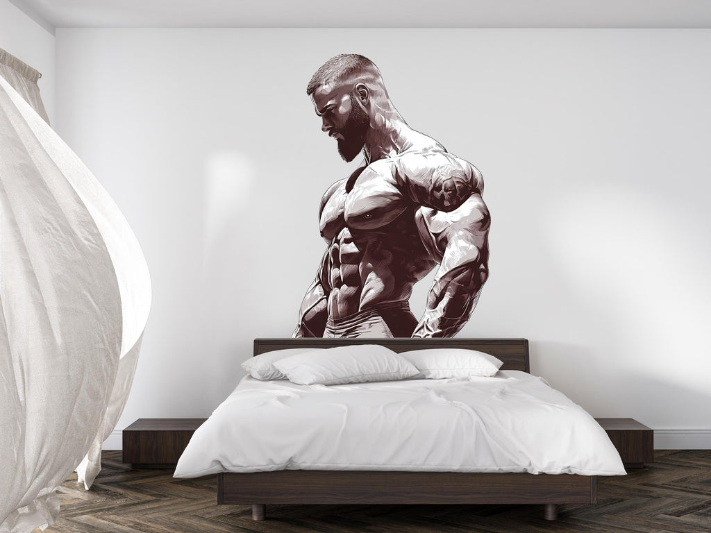 Bodybuilder Wall Decal Gym Mural Fitness Wall Sticker Home Gym Decor Removable Muscle Wall Art, 090gm