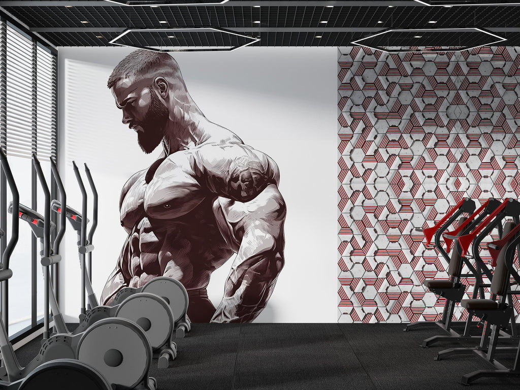 Bodybuilder Wall Decal Gym Mural Fitness Wall Sticker Home Gym Decor Removable Muscle Wall Art, 090gm
