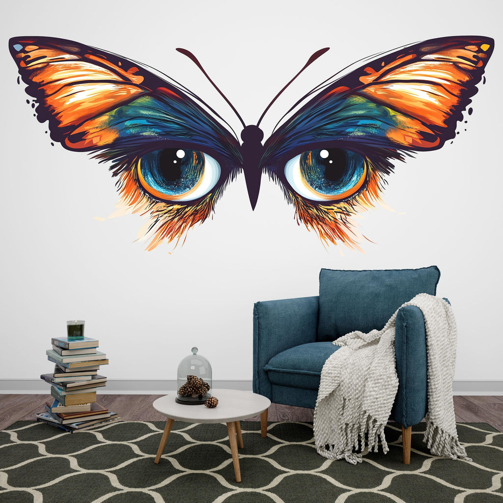 Butterfly Eyes Wall Decal Colorful Abstract Wall Sticker Modern Living Room Removable Art Decor, 091gm