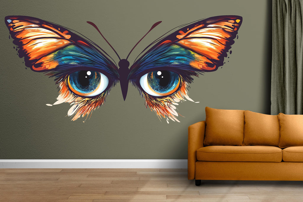 Butterfly Eyes Wall Decal Colorful Abstract Wall Sticker Modern Living Room Removable Art Decor, 091gm