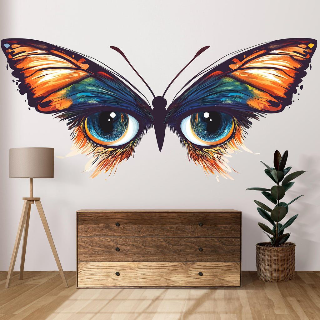 Butterfly Eyes Wall Decal Colorful Abstract Wall Sticker Modern Living Room Removable Art Decor, 091gm