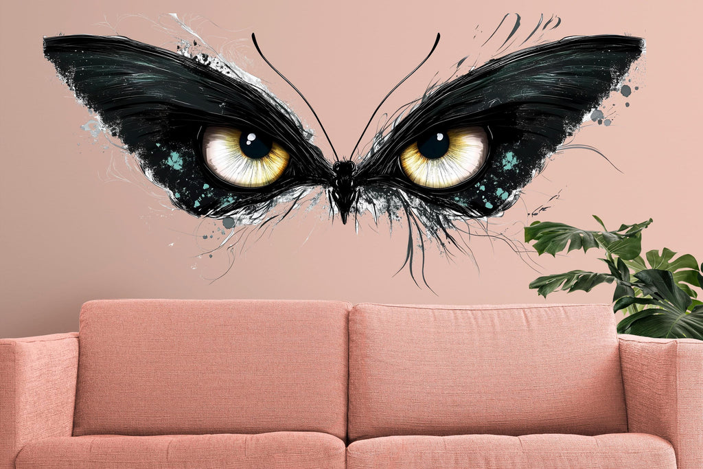 Dark Butterfly Eyes Wall Decal Gothic Abstract Wall Sticker Modern Living Room Removable Mural Art, 092gm