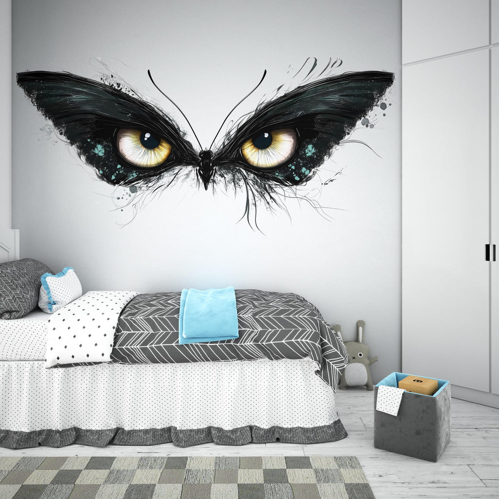 Dark Butterfly Eyes Wall Decal Gothic Abstract Wall Sticker Modern Living Room Removable Mural Art, 092gm