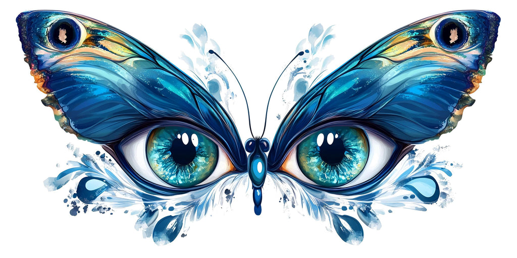 Blue Butterfly Eyes Wall Decal Abstract Wall Sticker Large Bedroom Mural Removable Modern Wall Art, 093gm