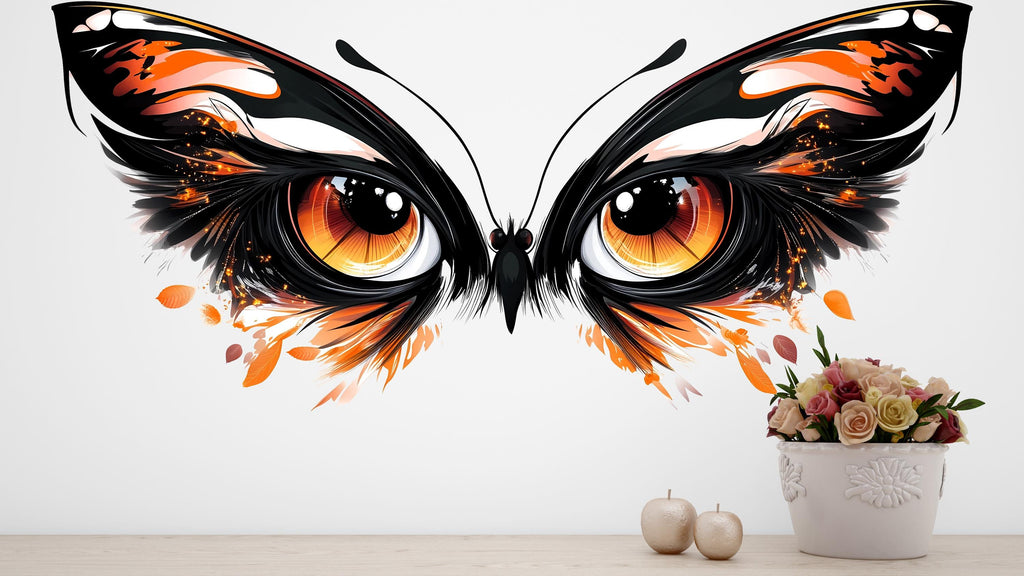 Orange Butterfly Eyes Wall Decal Abstract Gothic Wall Sticker Modern Living Room Removable Mural, 094gm