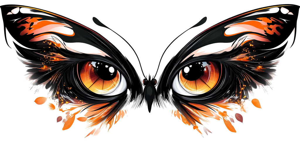 Orange Butterfly Eyes Wall Decal Abstract Gothic Wall Sticker Modern Living Room Removable Mural, 094gm