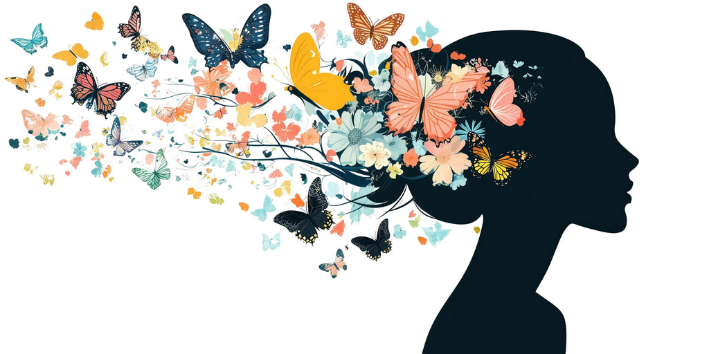 Butterfly Woman Wall Decal Floral Silhouette Wall Sticker Colorful Butterfly Mural Living Room Decor, 095gm