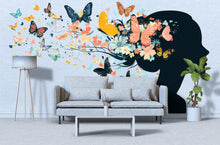 Load image into Gallery viewer, Butterfly Woman Wall Decal Floral Silhouette Wall Sticker Colorful Butterfly Mural Living Room Decor, 095gm