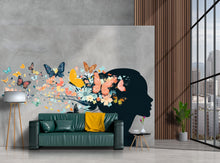 Load image into Gallery viewer, Butterfly Woman Wall Decal Floral Silhouette Wall Sticker Colorful Butterfly Mural Living Room Decor, 095gm