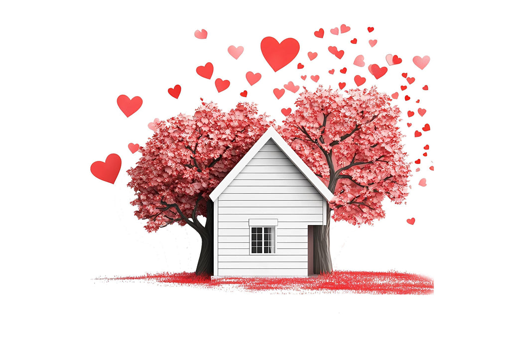 Love House Wall Decal Heart Tree Wall Sticker Romantic Home Wall Art Valentine Nursery Decor, 097gm
