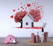 Load image into Gallery viewer, Love House Wall Decal Heart Tree Wall Sticker Romantic Home Wall Art Valentine Nursery Decor, 097gm