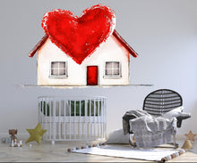 Load image into Gallery viewer, Heart House Wall Decal Romantic Home Wall Sticker Love House Mural Valentine Bedroom Decor, 098gm