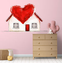 Load image into Gallery viewer, Heart House Wall Decal Romantic Home Wall Sticker Love House Mural Valentine Bedroom Decor, 098gm