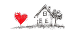 Load image into Gallery viewer, Love Home Wall Decal Red Heart House Wall Sticker Romantic Minimalist Wall Art Bedroom Decor, 099gm
