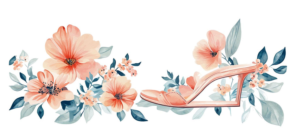 Floral High Heel Wall Decal Fashion Wall Sticker Pink Flower Shoe Mural Girl Room Decor, 100gm