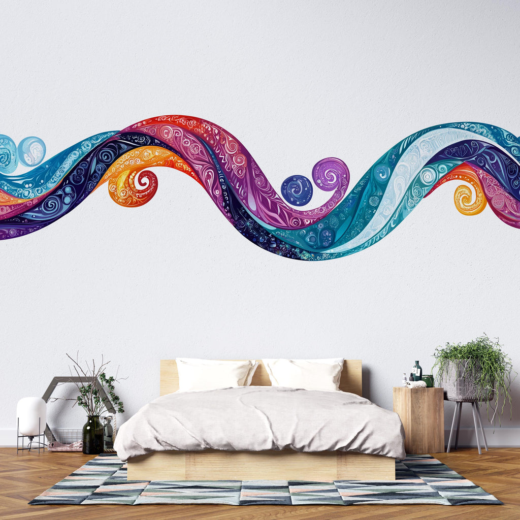 Colorful Abstract Wave Wall Mural, Modern Rainbow Wall Art, Artistic Wave Wallpaper, Peel and Stick Abstract Mural 474mv