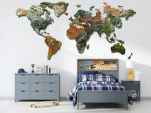 Load image into Gallery viewer, World Map Wall Mural, Textured Map Wallpaper, Travel Wall Decor, Kids Room World Map, Adventure Bedroom Wall Art 475mv