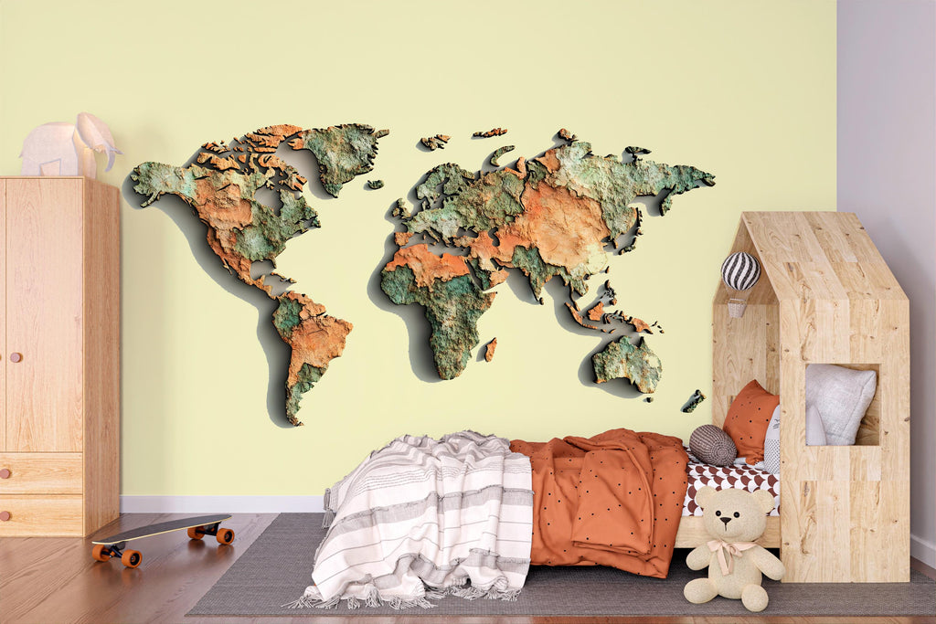 World Map Wall Mural, Vintage Map Wallpaper, Textured World Map Wall Art, Travel Wall Decor, Adventure Bedroom Decor 476mv