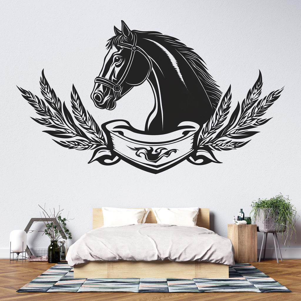 Horse Wall Mural, Black Horse Wall Art, Equestrian Wall Decor, Western Horse Wallpaper, Farmhouse Bedroom Decor 481mv