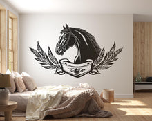 Load image into Gallery viewer, Horse Wall Mural, Black Horse Wall Art, Equestrian Wall Decor, Western Horse Wallpaper, Farmhouse Bedroom Decor 481mv
