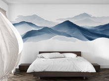Load image into Gallery viewer, Mountain Wall Mural, Minimalist Landscape Wallpaper, Blue Mountain Wall Art, Scandinavian Nature Bedroom Decor, Mountain Mural 486mv