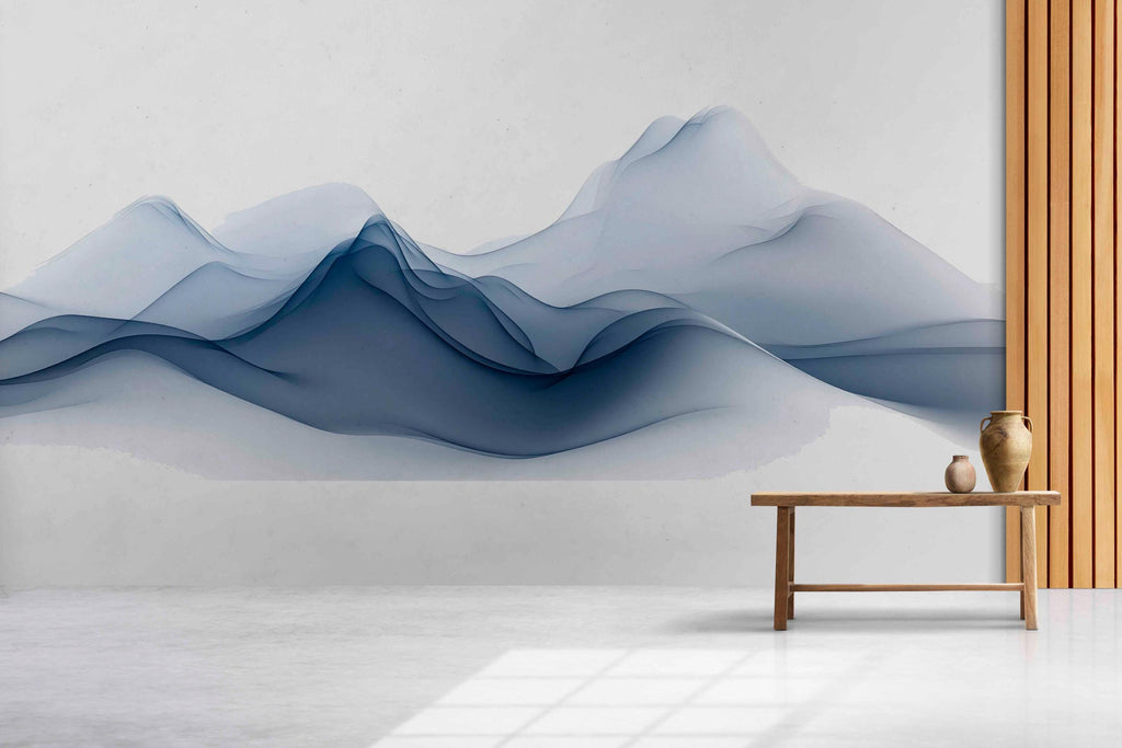 Abstract Mountain Wall Mural, Blue Landscape Wallpaper, Minimalist Mountain Wall Art, Modern Scandinavian Wall Decor, Wall Mural 487mv