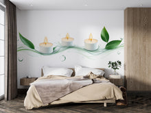 Load image into Gallery viewer, Candle Wall Mural, Spa Bathroom Wallpaper, Zen Wall Decor, Green Leaf Wall Art, Relaxing Bedroom Mural, Wellness, Peel and Stick 497mv