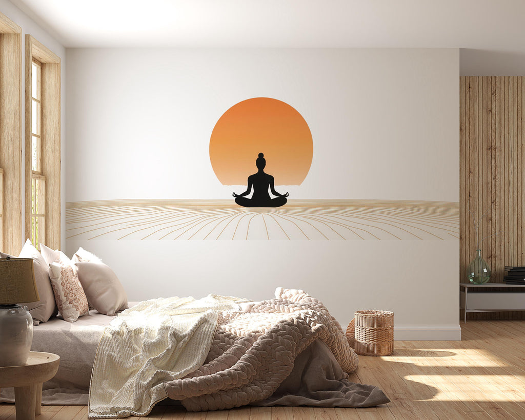 Meditation Wall Decal, Yoga Wall Decal, Zen Wall Sticker, Sunset Meditation Decal, Minimalist Yoga Wall Art, Spiritual Wall Decor, 501mv
