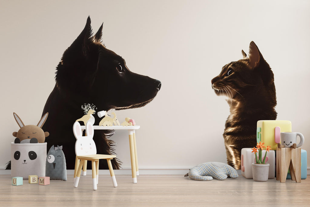 Dog and Cat Wall Decal, Pet Wall Sticker, Dog Cat Wall Art, Animal Wall Decal, Pet Lover Gift, Dog Cat Nursery Decor, Wall Decor, 505mv