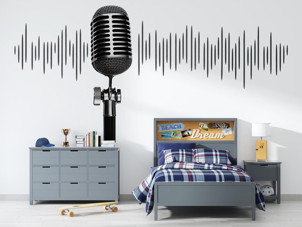 Vintage Microphone Wall Decal Sound Wave Music Wall Art Recording Studio Decor Podcast Room Vinyl Sticker Music Gift Studio Decor, 510mv
